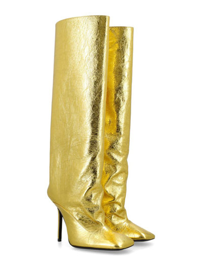 Shop Attico The  Sienna Boot 105 Laminated Gold