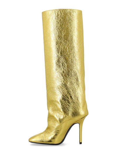 Shop Attico The  Sienna Boot 105 Laminated Gold