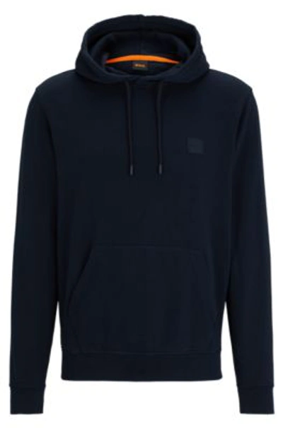 Hugo Boss Cotton-terry Hoodie With Logo Patch In Dark Blue