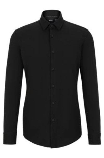Hugo Boss Slim-fit Shirt In Performance-stretch Cotton-blend Jersey In Black
