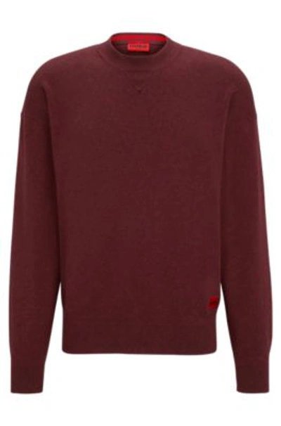 Shop Hugo Crew-neck Sweater In Melange Cotton In Dark Brown
