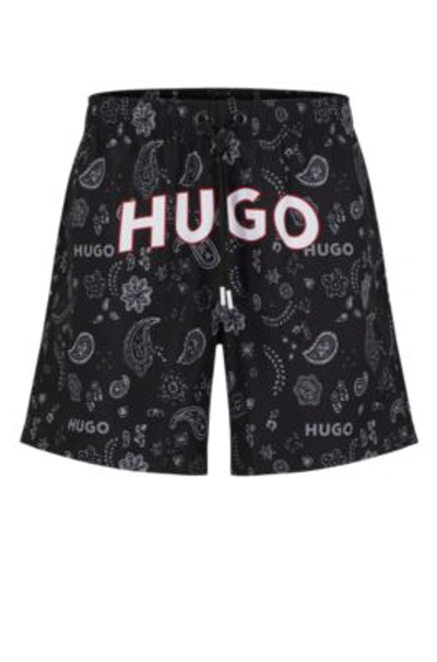 Shop Hugo Swim Shorts With Logo And Paisley Print In Black