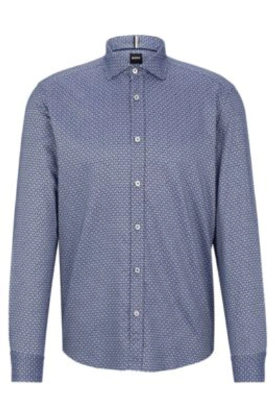 Shop Hugo Boss Regular-fit Shirt In Printed Fabric In Light Blue