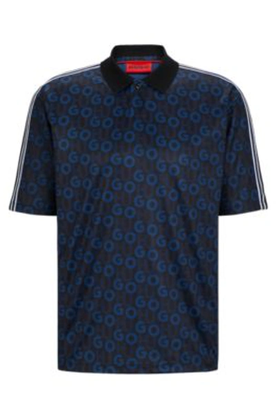 Shop Hugo Relaxed-fit Polo Shirt With Printed Monograms In Dark Blue