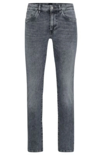 Shop Hugo Boss Slim-fit Jeans In Stonewashed Gray Italian Stretch Denim In Dark Grey
