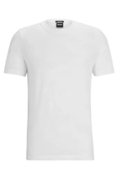Shop Hugo Boss Mercerised-cotton T-shirt With Large Jacquard-woven Monograms In White