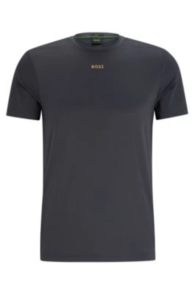 Shop Hugo Boss Slim-fit T-shirt With Decorative Reflective Pattern In Dark Grey