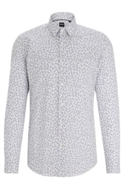 Shop Hugo Boss Slim-fit Shirt In Printed Stretch Cotton In White