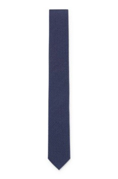Hugo Boss Dot-printed Tie In Cotton And Wool In Dark Blue