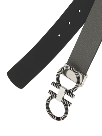 Shop Ferragamo Adjustable And Reversibile "gancini" Belt In Grey
