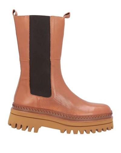 Elvio Zanon Woman Ankle Boots Tan Size 12 Soft Leather In Brown