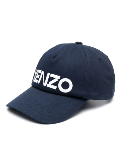 Shop Kenzo Logo-print Cotton Baseball Cap In Blue