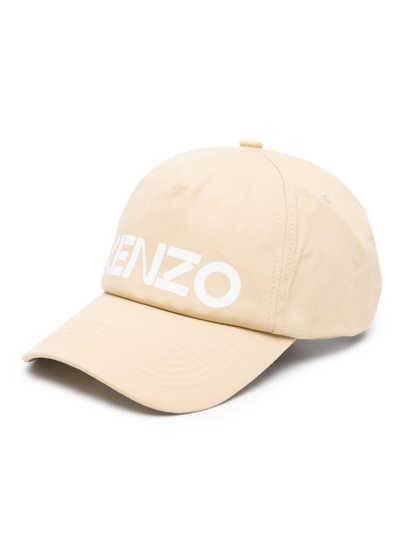 Shop Kenzo Logo-print Cotton Baseball Cap In Neutrals