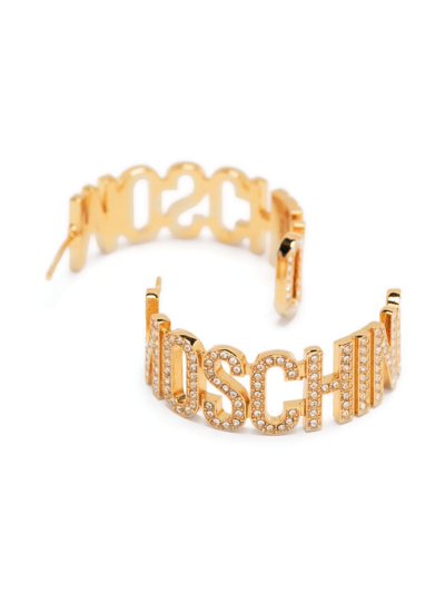 Shop Moschino Rhinestone-embellished Half-hoop Earrings In Gold