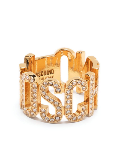 Shop Moschino Rhinestone-embellished Ring In Gold