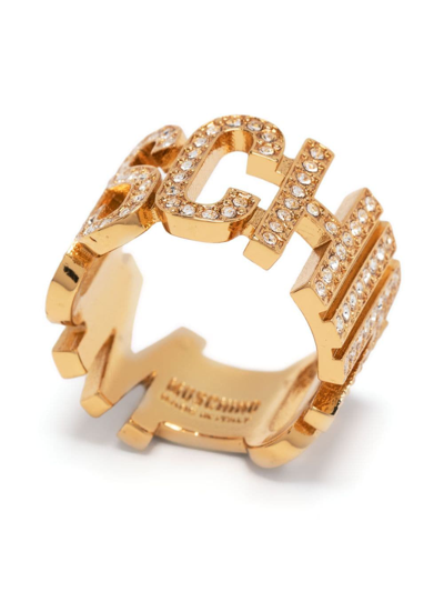 Shop Moschino Rhinestone-embellished Ring In Gold
