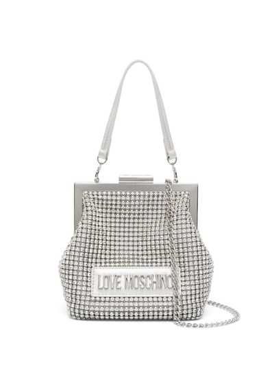 Shop Love Moschino Crystal-embellished Clutch Bag In Silver