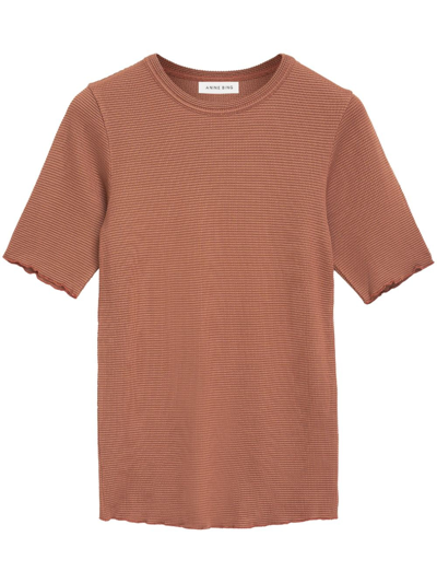 Shop Anine Bing Caitlyn Crepe-textured T-shirt In Brown