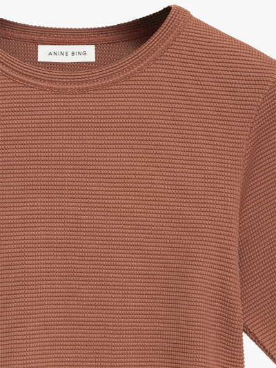 Shop Anine Bing Caitlyn Crepe-textured T-shirt In Brown