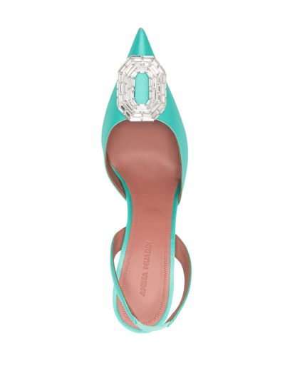 Shop Amina Muaddi Camelia 90mm Crystal-embellished Slingback Pumps In Green