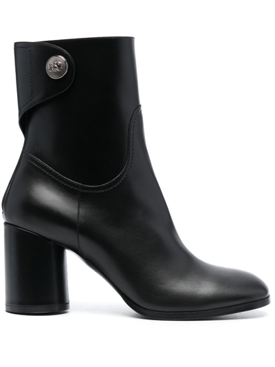 Casadei 90mm Block-heel Leather Boots In Black