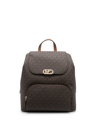 Shop Michael Michael Kors Monogram-pattern Logo-buckle Backpack In Brown