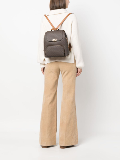 Michael Michael Kors Monogram-pattern Logo-buckle Backpack In Brown
