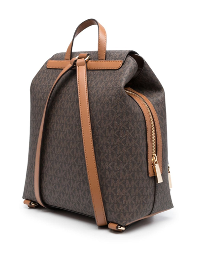 Shop Michael Michael Kors Monogram-pattern Logo-buckle Backpack In Brown