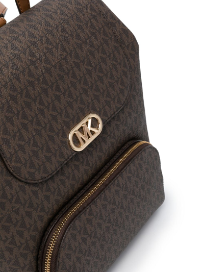 Shop Michael Michael Kors Monogram-pattern Logo-buckle Backpack In Brown