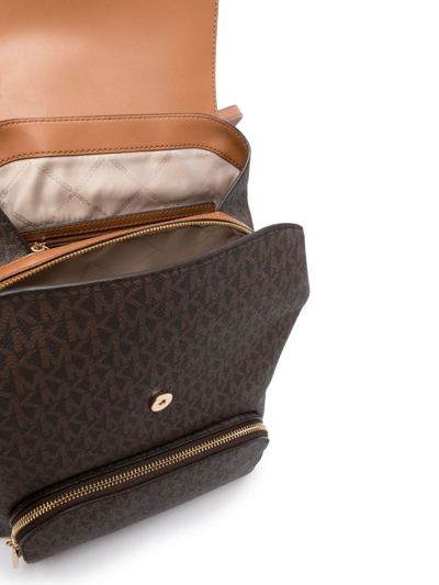 Shop Michael Michael Kors Monogram-pattern Logo-buckle Backpack In Brown
