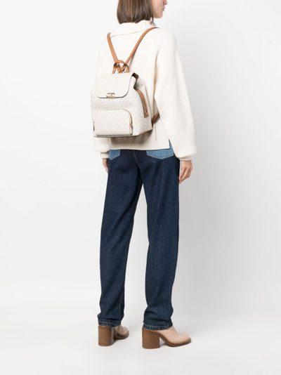 Michael Michael Kors Monogram-pattern Logo-buckle Backpack In Neutrals