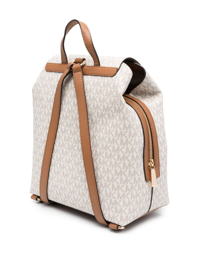 Shop Michael Michael Kors Monogram-pattern Logo-buckle Backpack In Neutrals