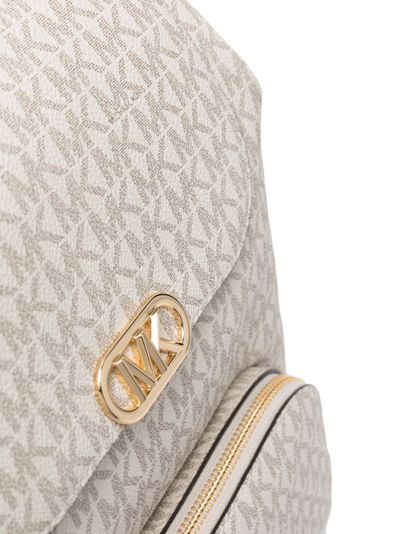 Shop Michael Michael Kors Monogram-pattern Logo-buckle Backpack In Neutrals