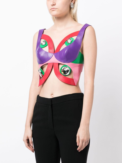 Shop Area Butterfly Cut-out Leather Top In Purple