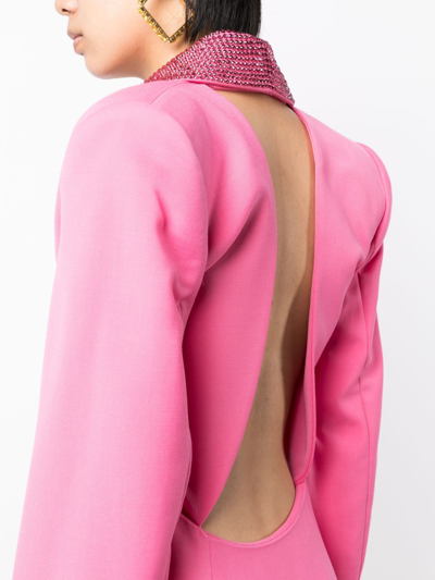 Shop Area Tuxedo Crystal-embellished Minidress In Pink