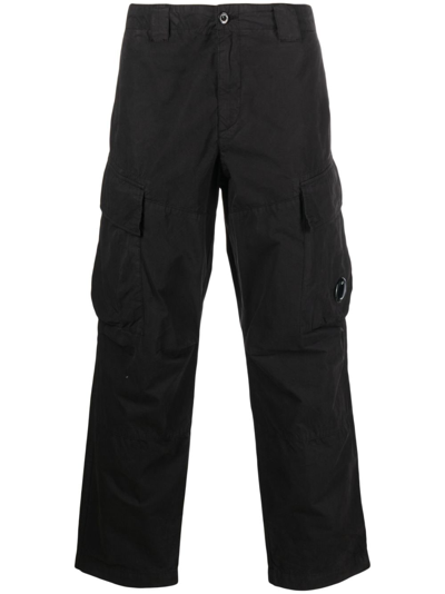 Shop C.p. Company Straight-leg Cotton Cargo Trousers In Black