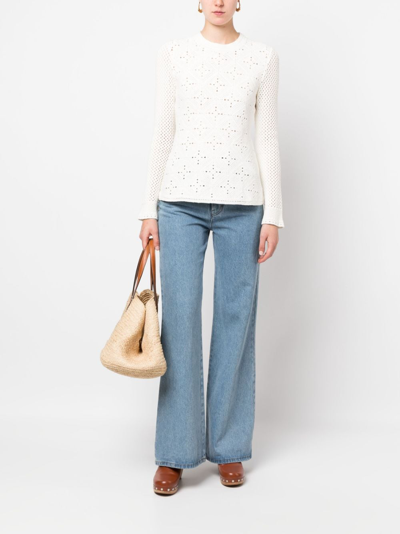 Shop Claudie Pierlot Long-sleeve Crochet-knit Jumper In Neutrals