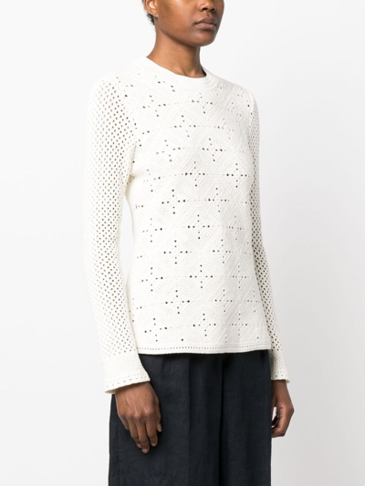 Shop Claudie Pierlot Pointelle-knit Long-sleeve Top In White