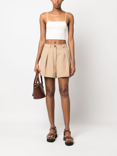 Shop Claudie Pierlot High-waist Thigh-length Shorts In Neutrals