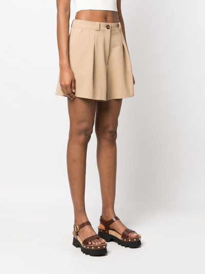 Shop Claudie Pierlot High-waist Thigh-length Shorts In Neutrals