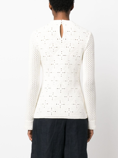 Shop Claudie Pierlot Pointelle-knit Long-sleeve Top In White
