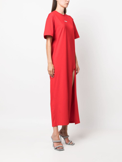 Shop Msgm Logo-print Cotton Maxi Dress In Red