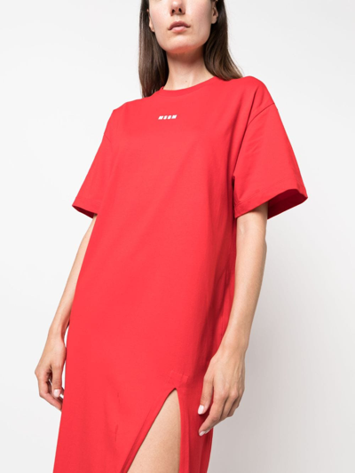 Shop Msgm Logo-print Cotton Maxi Dress In Red