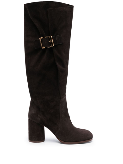 Shop Casadei Cleo Kate 85mm Suede Boots In Brown