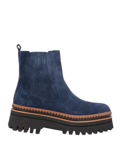 Shop Elvio Zanon Woman Ankle Boots Blue Size 11 Soft Leather