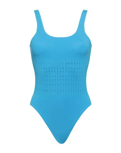 Shop Alaïa Woman One-piece Swimsuit Azure Size 8 Polyester, Elastane In Blue