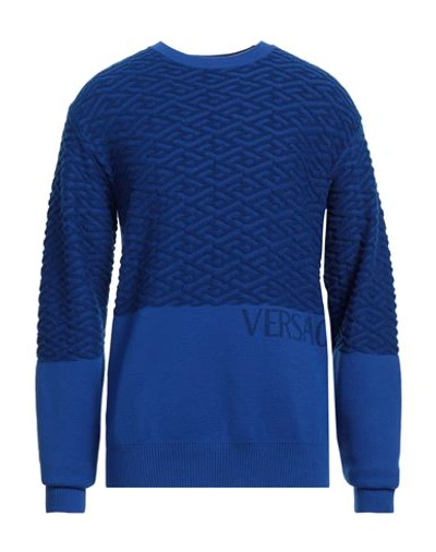 Shop Versace Man Sweater Blue Size 38 Wool, Elastane