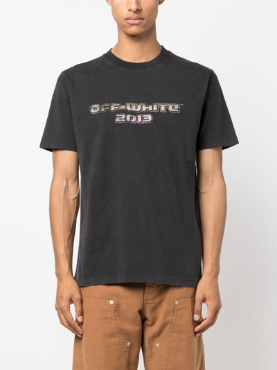 Off-white Graphic Crew Neck T-shirt With Ribbed Collar In Black
