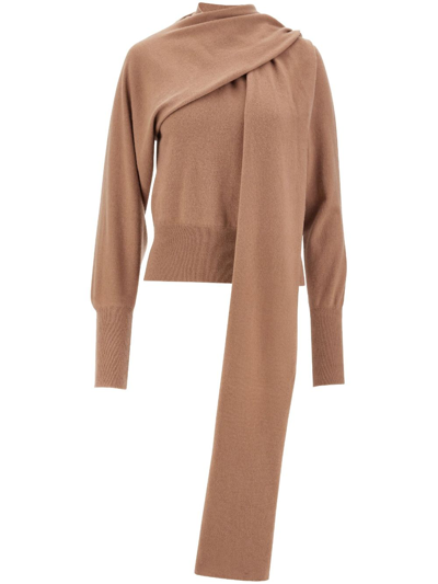 Ferragamo Scarf-detail Cashmere Sweater In Neutrals