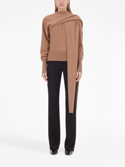 Ferragamo Scarf-detail Cashmere Sweater In Neutrals